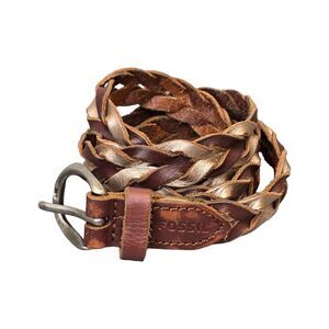 Fossil Women's Brown Gold Skinny Braided Belt